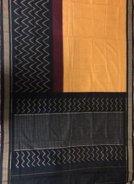 Geometric Pattern All Over Ikat Hand Woven Cotton Saree without Blouse Piece