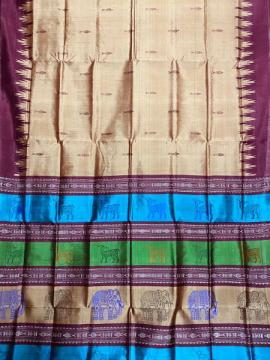 Exclusively woven animal motifs double Aanchal Berhampuri silk saree with blouse piece