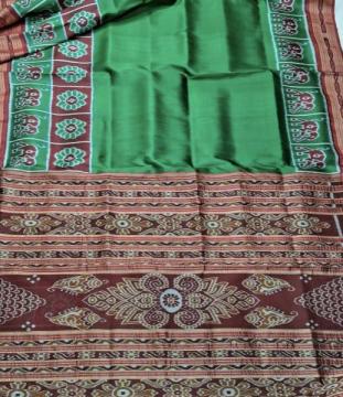 Skirt border pattern Ikat weave Khandua silk saree without blouse piece