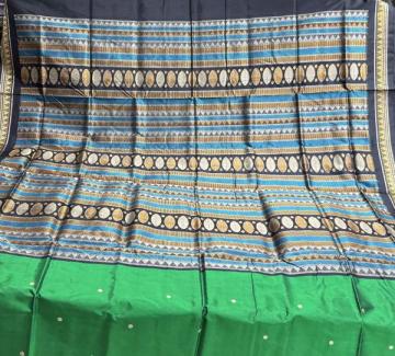 Green and black Dongria silk saree with blouse piece