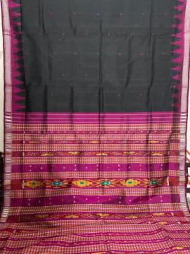 Beautiful black and magenta combination double Aanchal Berhampuri silk saree with blouse piece