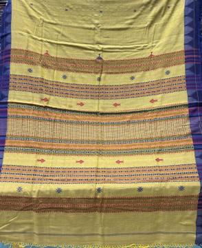 Beautiful fish motifs natural dye cotton Tasar mix Kotpad saree with blouse piece