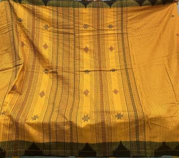 Beautiful yellow color organic dye body stripes cotton Kotpad saree