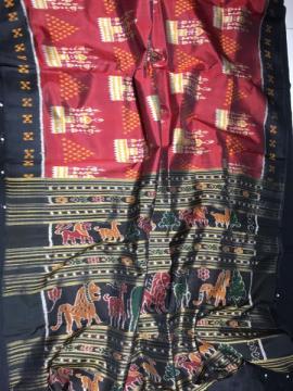 Exclusively woven Tribal motifs body with animal motifs Aanchal Khandua silk saree with blouse piece