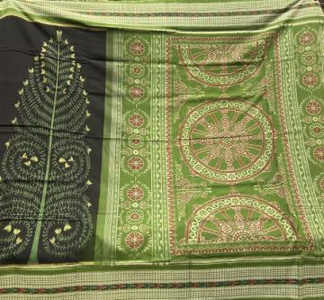 Beautiful tree of life theme body with chakra motifs Aanchal cotton Ikat saree with blouse piece