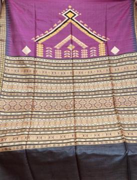 Exquisite fish turtle bird motifs Tussar silk Bomkai saree with blouse piece