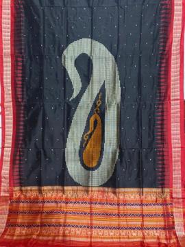 Gorgeous fish motifs border with paisley motifs Aanchal Bomkai silk saree with blouse piece