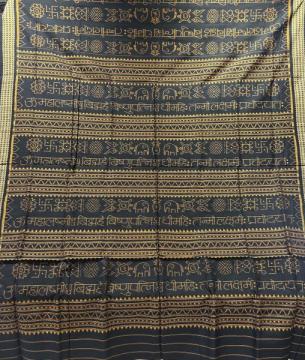 Exclusively woven Laxmi Mantra theme cotton Ikat saree with blouse piece