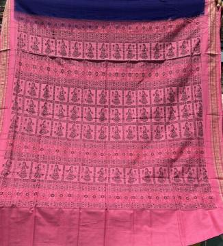 Traditional Putli doll motifs cotton Bomkai saree with blouse piece