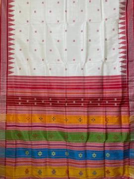 Exquisite cream white body with multicoloured thread work double Aanchal Berhampuri Silk saree