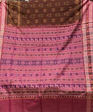 Exclusively woven Laxmi Pooja theme cotton Ikat saree with blouse piece