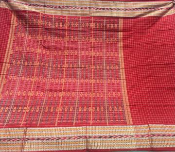 Simple and Elegant body checks with thick border Sambalpuri Cotton Saree with Blouse piece