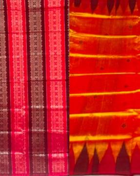 Beautiful golden yellow and red combination Half and half Bomkai silk saree with blouse piece