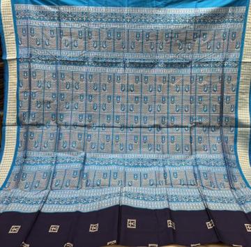 Tribal motifs body and Aanchal Bomkai Silk Saree with blouse piece