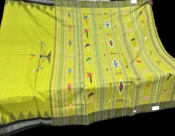 Beautiful bird motifs thick cotton Ganjam Bomkai Saree with blouse piece