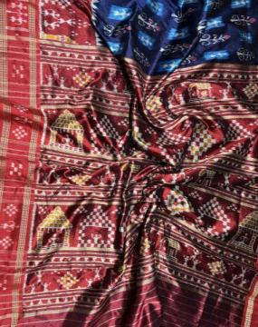 Beautiful tribal theme Khandua silk Ikat saree without blouse piece