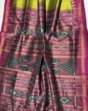 Beautiful ekphulia border Ikat weave Khandua silk saree without blouse piece