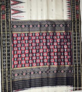 Exclusively woven Pasapalli and tribal border Aanchal Khandua silk saree without blouse piece