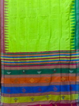 Gorgeous Line green body with Ganga Jamuna border n double aanchal Berhampuri silk saree with blouse