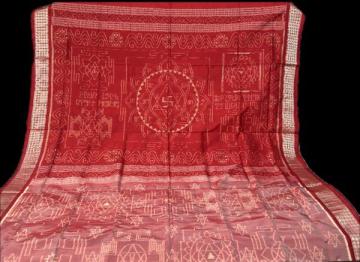 Spiritually woven Shree yantra theme Ikat silk saree with blouse piece