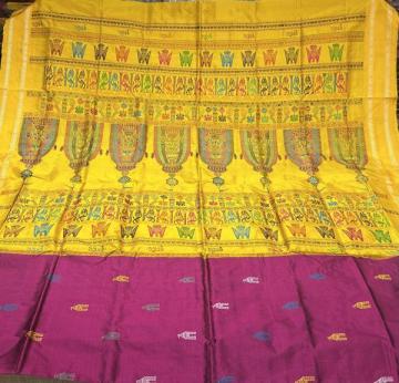 Exclusively woven Shree Mandira theme Bomkai silk saree with blouse piece