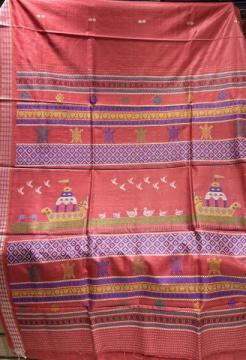 Boita and bird motifs Aanchal with turtle buti border Gopalpur Tussar silk saree with blouse piece