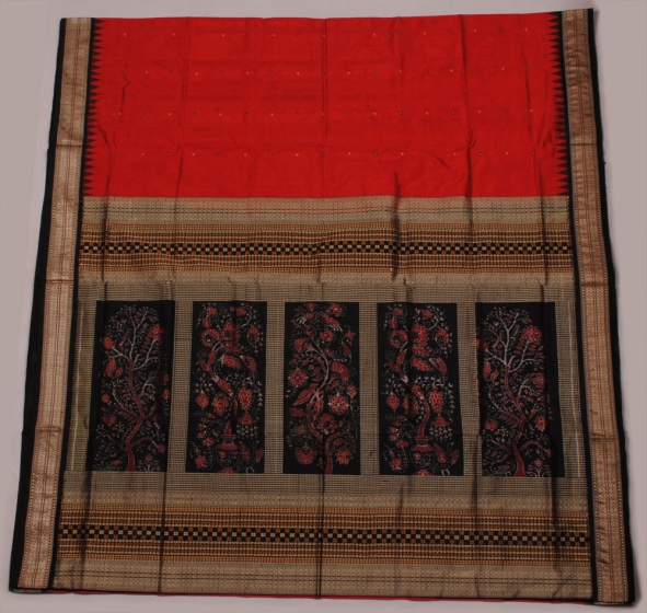 orissa  handloom traditional Maroon Body- bomkai and ikat work designer saree