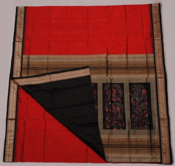 orissa  handloom traditional Maroon Body- bomkai and ikat work designer saree