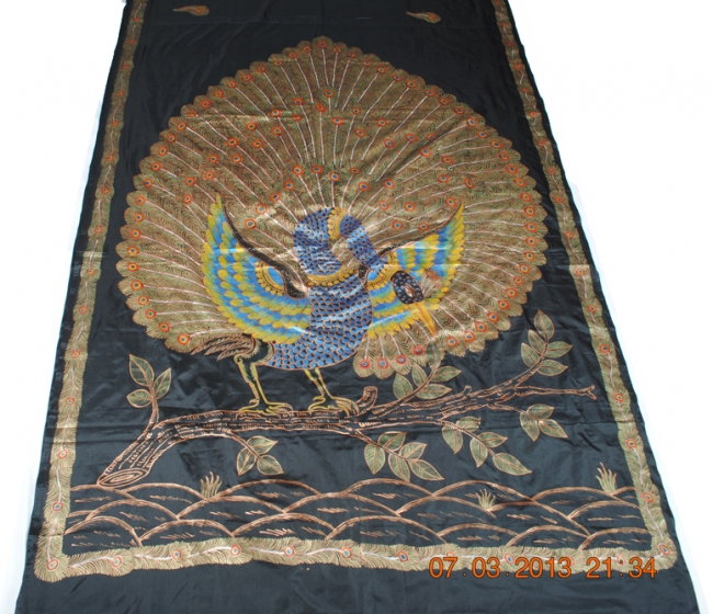 Exquisite Hand Painted traditional Peacock Design Silk Saree