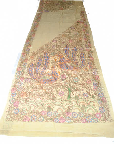 Kalamkari Peacock Design with Flower Leaf Patli Saree