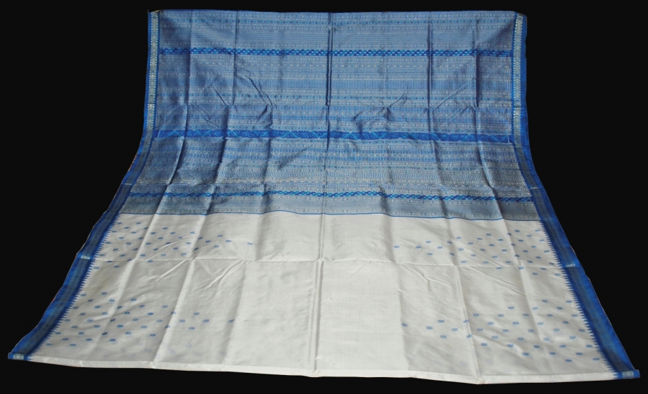 Orissa Handloom Beautiful White n Blue Fish Motiff Saree Sari