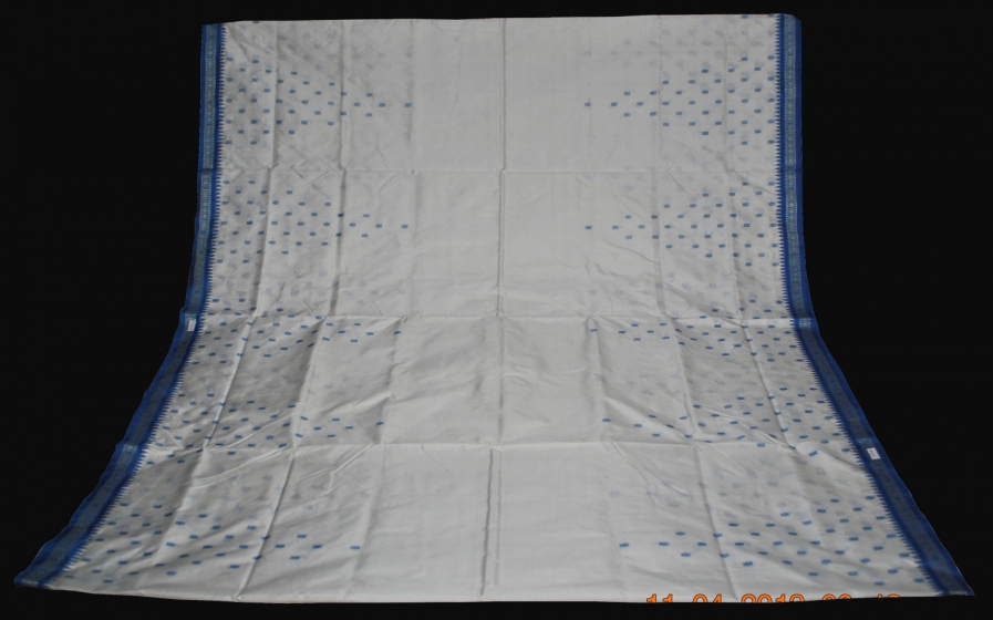 Orissa Handloom Beautiful White n Blue Fish Motiff Saree Sari