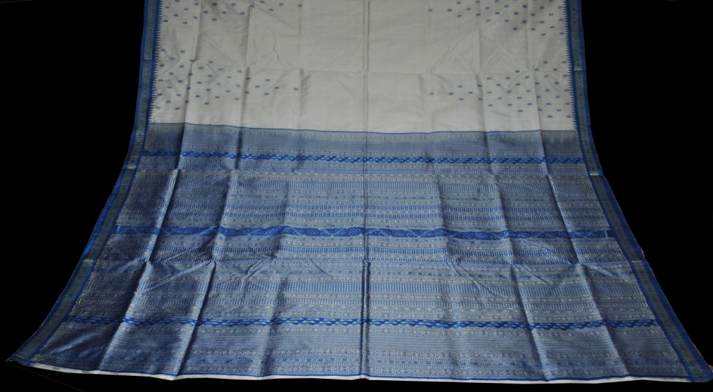 Orissa Handloom Beautiful White n Blue Fish Motiff Saree Sari