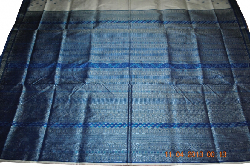 Orissa Handloom Beautiful White n Blue Fish Motiff Saree Sari