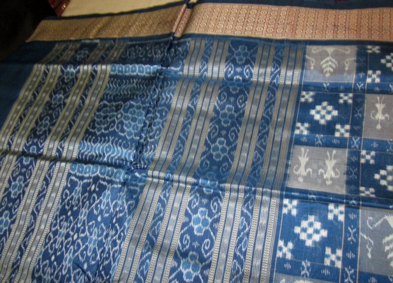 Tribal and Pasapalli blue Saree with beautiful Ikat Aanchal