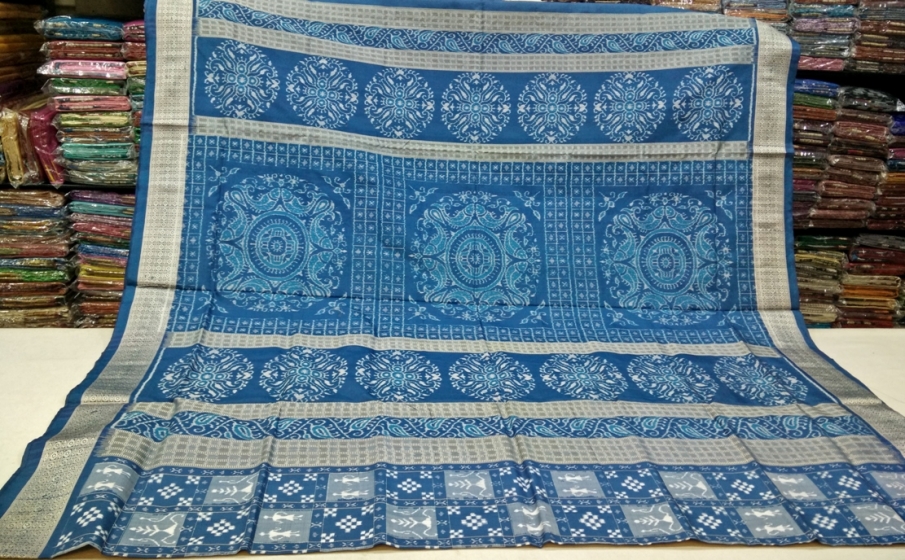 Tribal and Pasapalli blue Saree with beautiful Ikat Aanchal