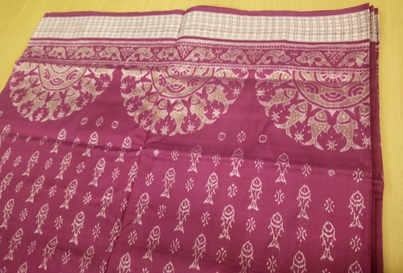 Traditional all over Fish Motifs Ikat Saree in Silk with Blouse Piece ...