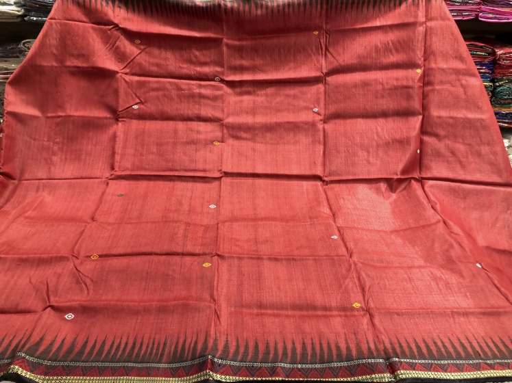 Beautiful Maroon and black Tasar Dongria Saree with Blouse Piece