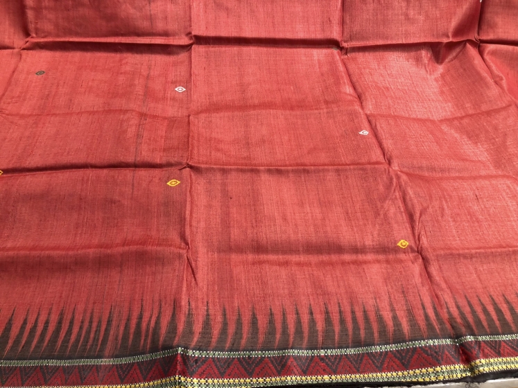 Beautiful Maroon and black Tasar Dongria Saree with Blouse Piece