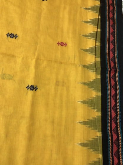 Yellow and Black Dongria Cotton Saree without Blouse Piece