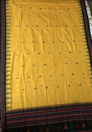 Yellow and Black Dongria Cotton Saree without Blouse Piece