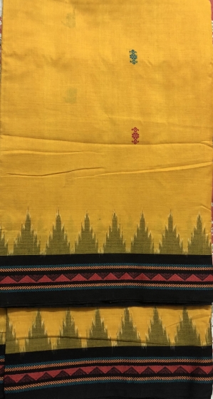 Yellow and Black Dongria Cotton Saree without Blouse Piece