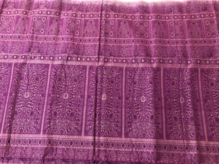 White And Purple Traditional Bomkai Cotton Saree with Blouse Piece