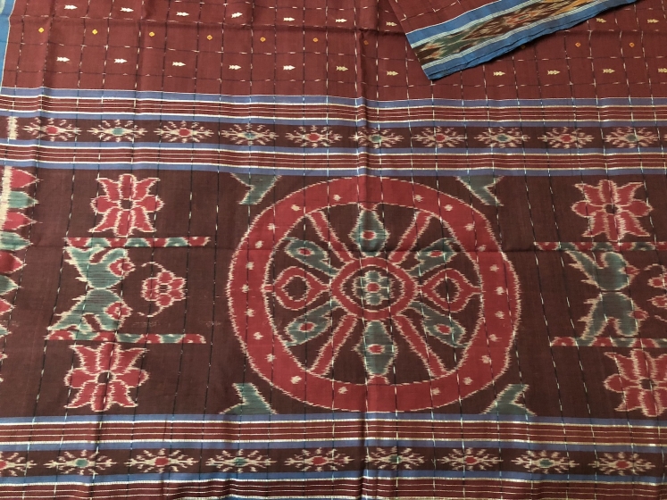 Ikat Weave Border and Aanchal Berhampur Cotton Saree Of Odisha without Blouse