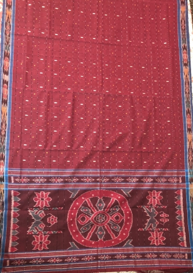 Ikat Weave Border and Aanchal Berhampur Cotton Saree Of Odisha without Blouse