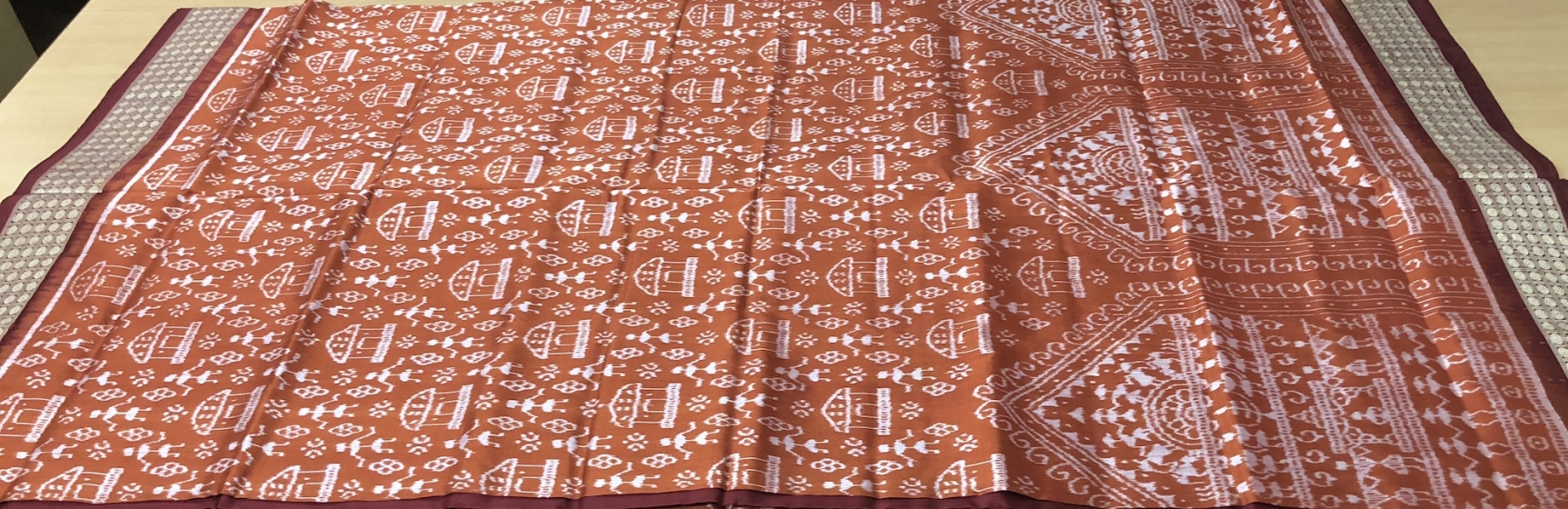 Exclusively Woven Tribal Motifs Body fish and lotus motifs Aanchal Ikat Silk Saree with Blouse