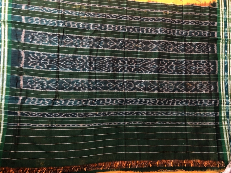 Yellow Green All Over Ikat Cotton Saree without Blouse piece