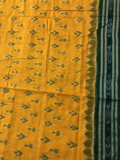 Yellow Green All Over Ikat Cotton Saree without Blouse piece