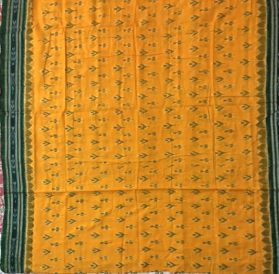 Yellow Green All Over Ikat Cotton Saree without Blouse piece