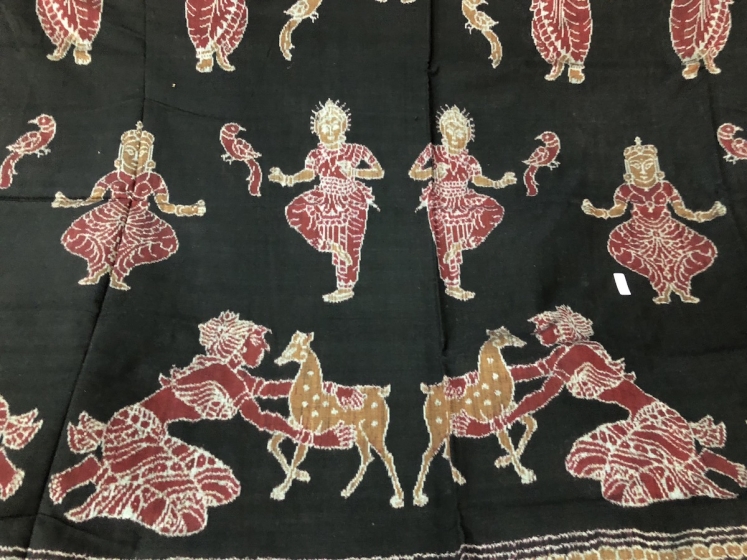 Dancer and Animal Motifs Exclusively Woven Ikat Cotton Saree with Blouse Piece